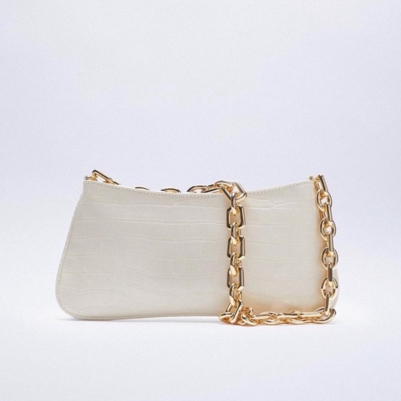 ZARA Gold Chain Strap Animal Embossed Shoulder Bag in Cream - Picture 2 of 8